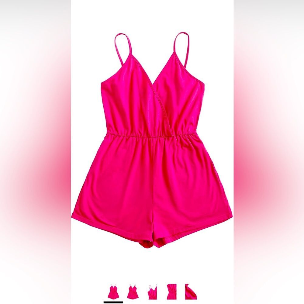 Verdusa Pink Women's Wrap Spaghetti Strap Romper Cami Jumpsuit | NWT | Size Med